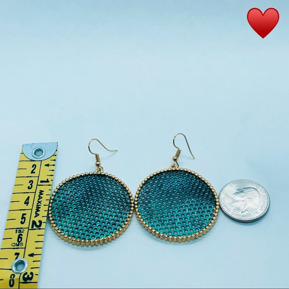 🌺Green Ball Big Gold Round Disk Drop Earring - Picture 11 of 12